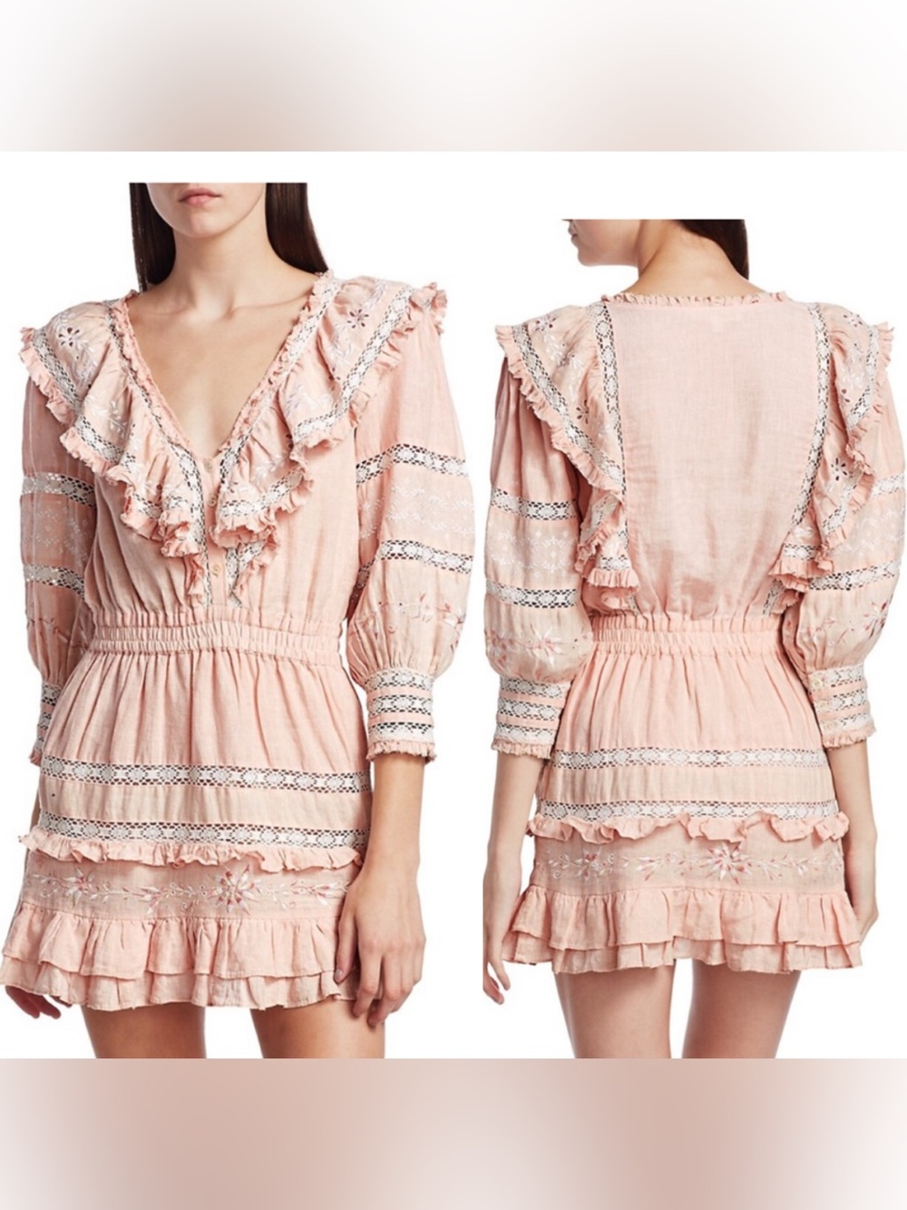 Loveshackfancy Decon 3/4 Sleeve Dusty Pink Ruffle Mini Dress size Adult Small